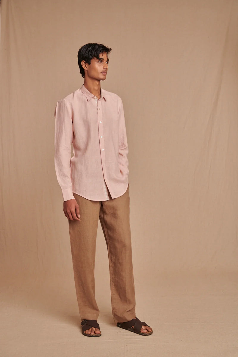 Blush Linen Men's Oxford Shirt - Slim Fit linen by Saphed Men for men Worldwide