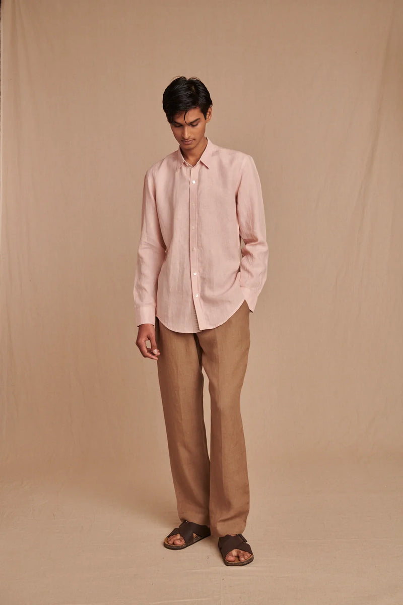 Blush Linen Men's Oxford Shirt - Slim Fit linen by Saphed Men for men Worldwide