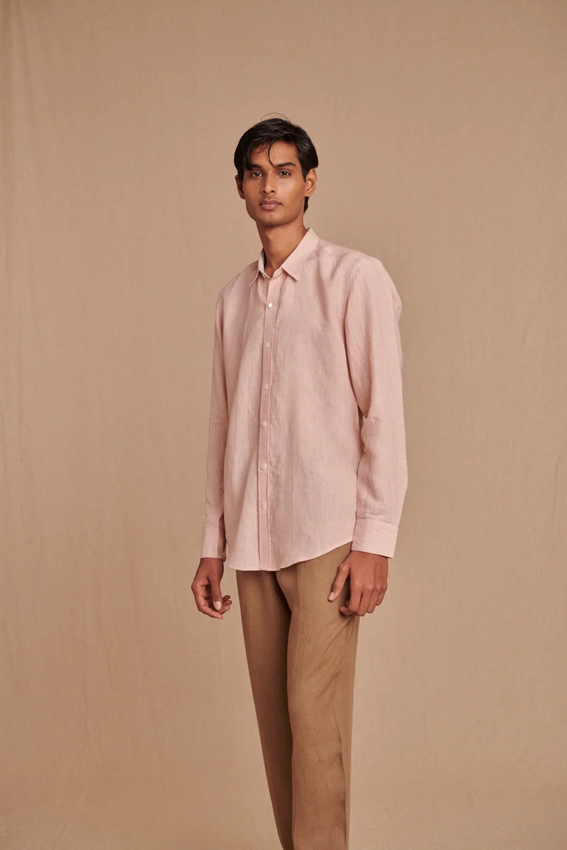 Blush Linen Men's Oxford Shirt - Slim Fit linen by Saphed Men for men Worldwide