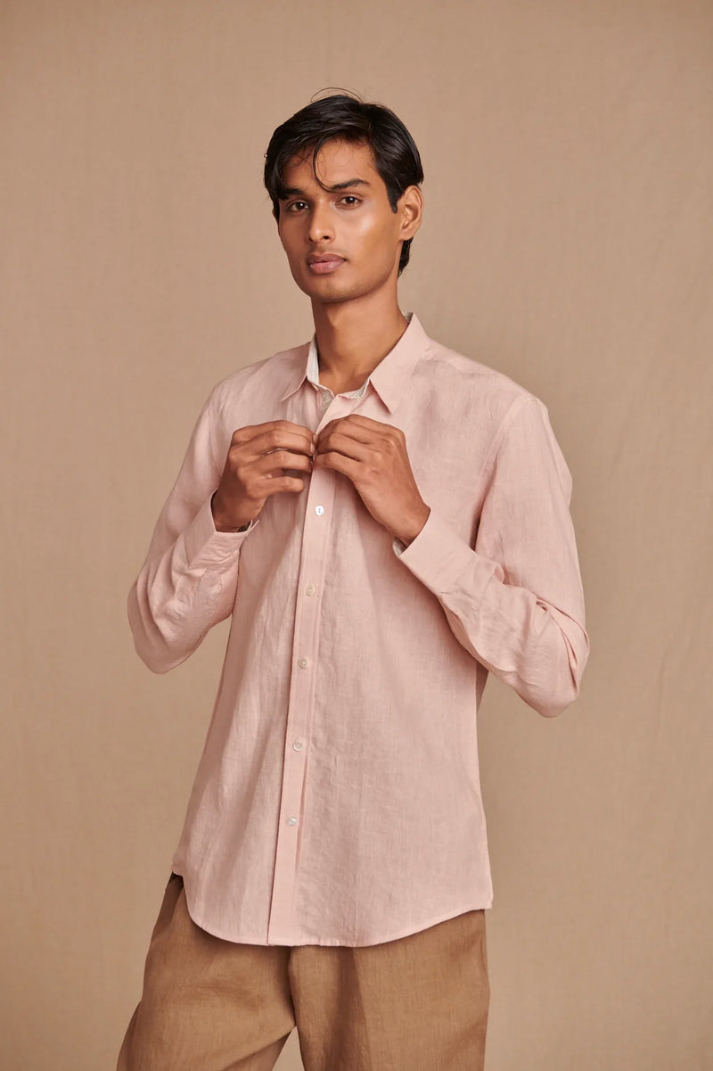 Blush Linen Men's Oxford Shirt - Slim Fit linen by Saphed Men for men Worldwide
