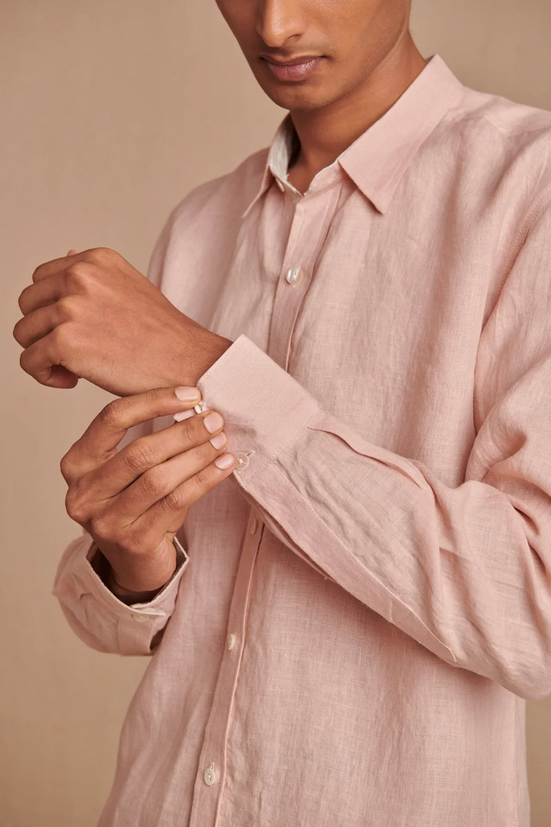 Blush Linen Men's Oxford Shirt - Slim Fit linen by Saphed Men for men Worldwide