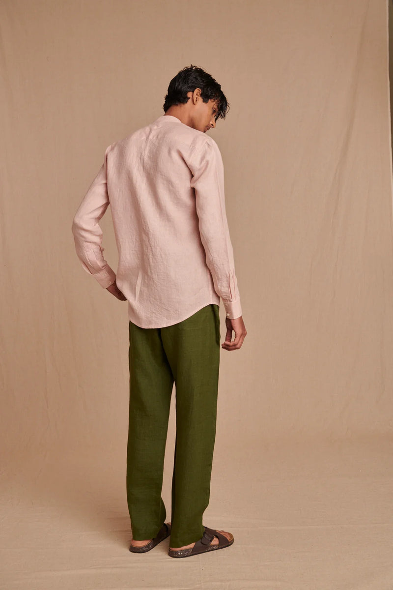 Blush Linen Men's Band Collar Shirt - Slim Fit linen by Saphed Men for men Worldwide