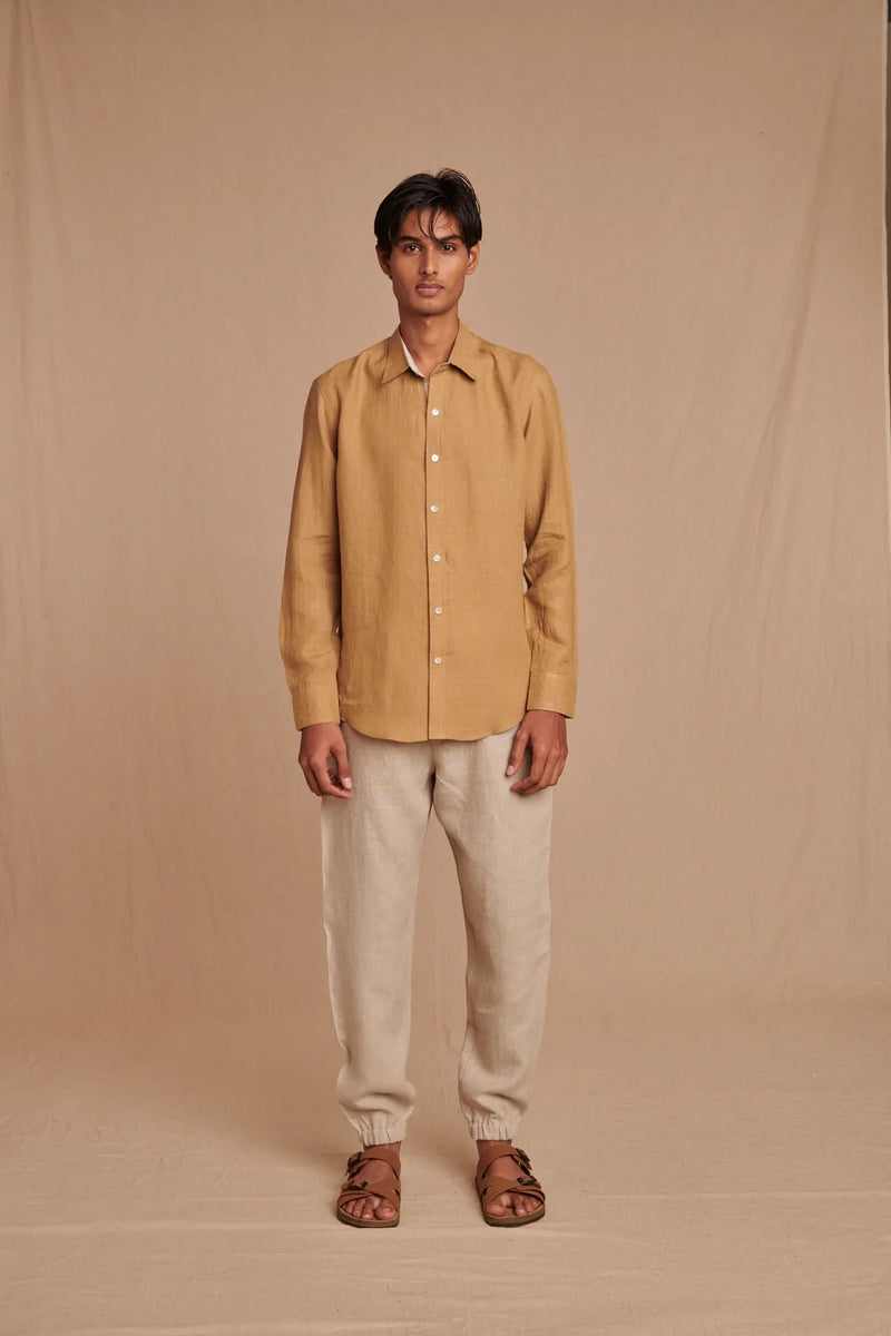 Husk Linen Men's Oxford Shirt - Slim Fit linen by Saphed Men for men Worldwide