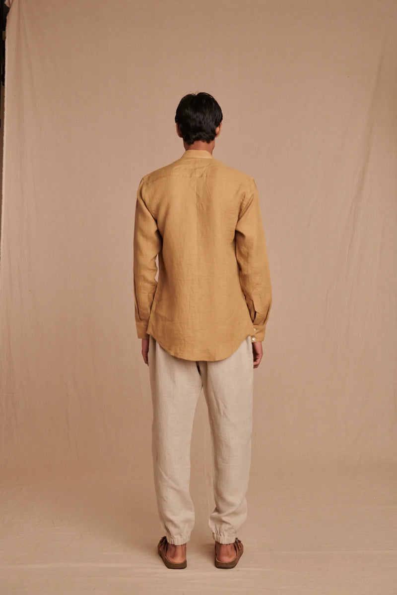 Husk Linen Men's Oxford Shirt - Slim Fit linen by Saphed Men for men Worldwide