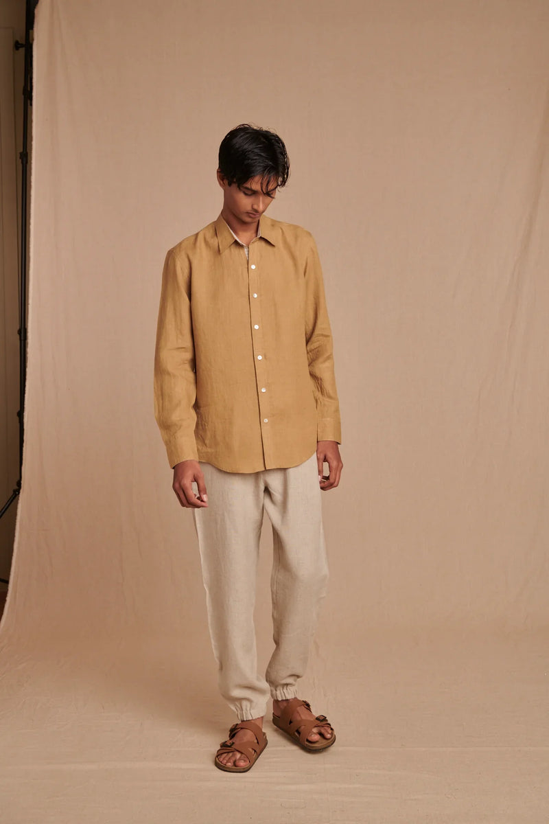Husk Linen Men's Oxford Shirt - Slim Fit linen by Saphed Men for men Worldwide