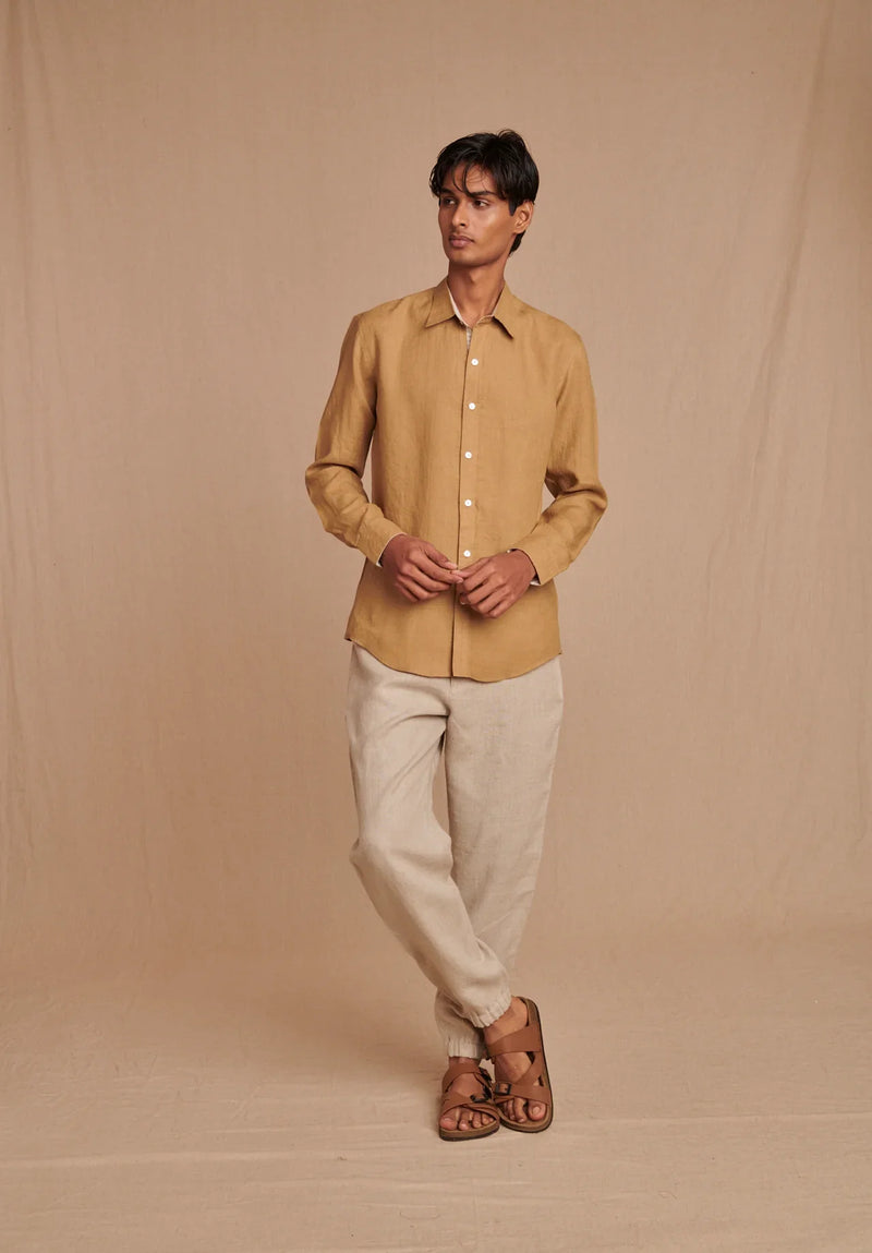 Husk Linen Men's Oxford Shirt - Slim Fit linen by Saphed Men for men Worldwide