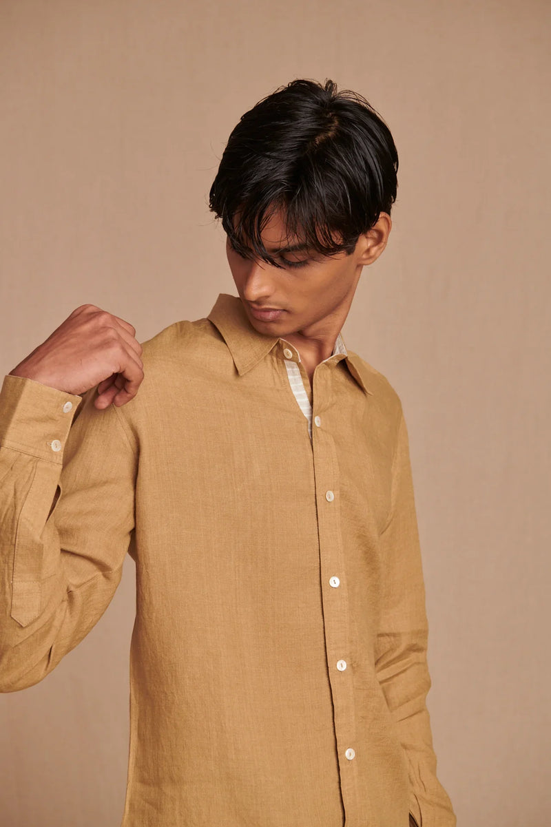 Husk Linen Men's Oxford Shirt - Slim Fit linen by Saphed Men for men Worldwide