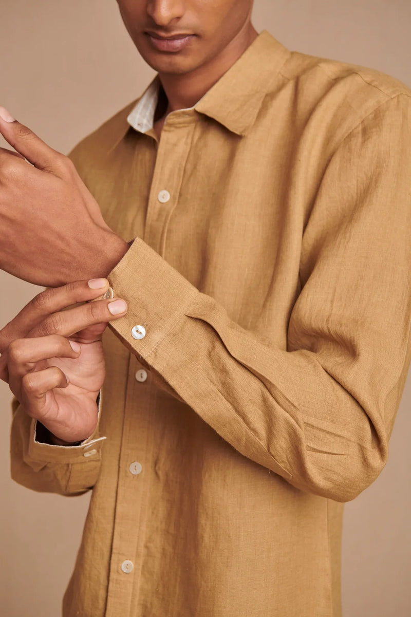 Husk Linen Men's Oxford Shirt - Slim Fit linen by Saphed Men for men Worldwide