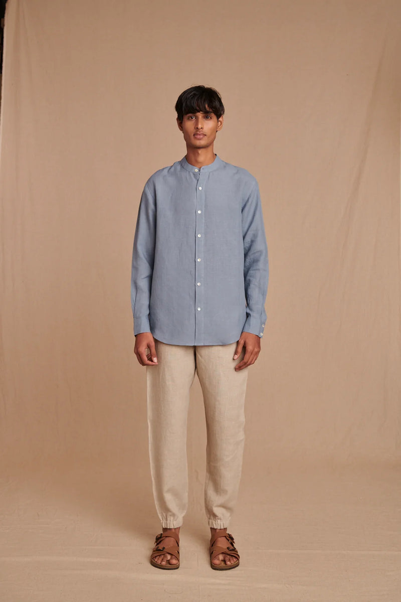 Sky Linen Men's Band Collar Shirt linen by Saphed Men for men Worldwide