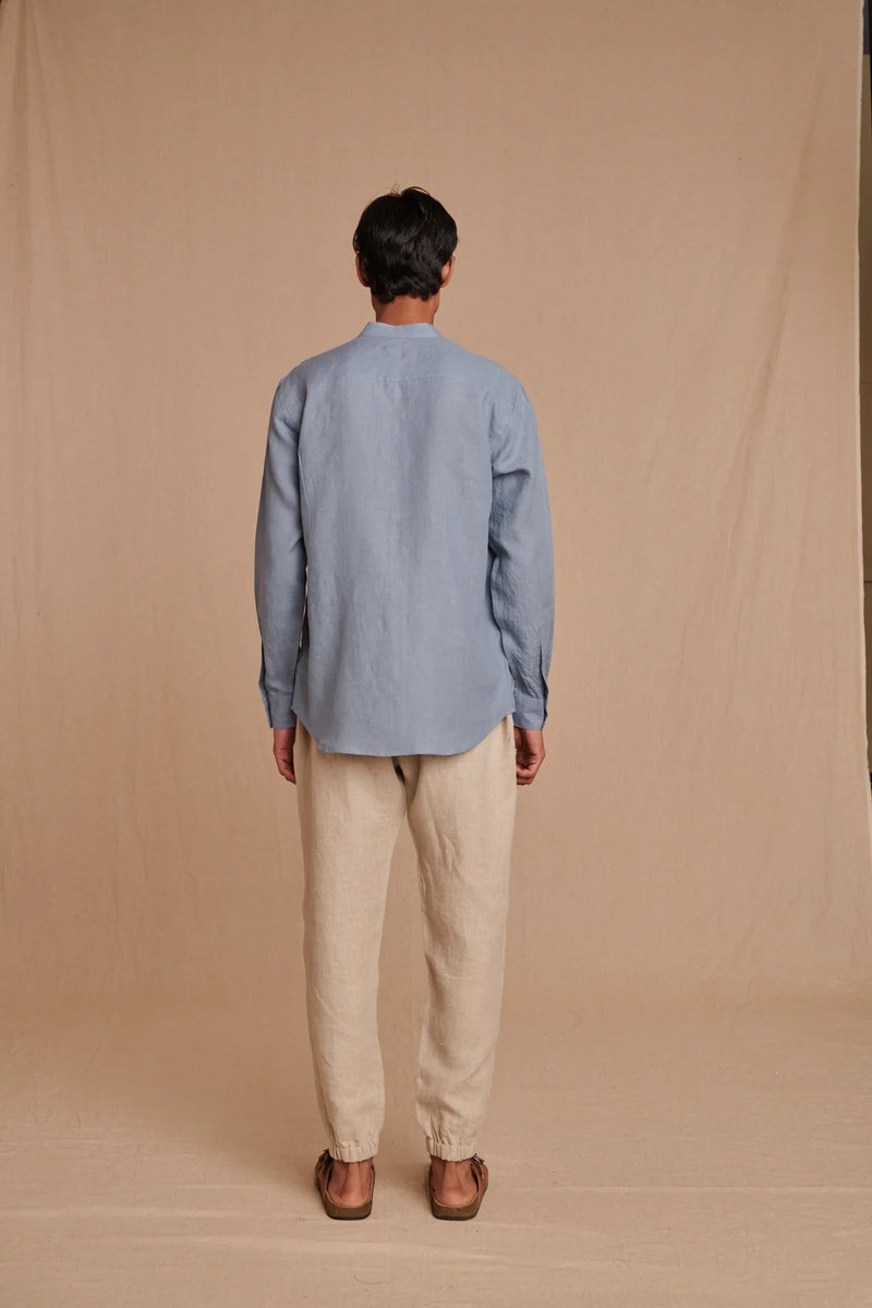 Sky Linen Men's Band Collar Shirt linen by Saphed Men for men Worldwide