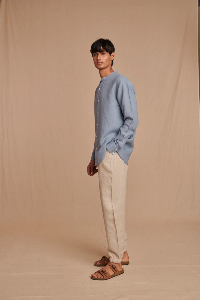 Sky Linen Men's Band Collar Shirt linen by Saphed Men for men Worldwide