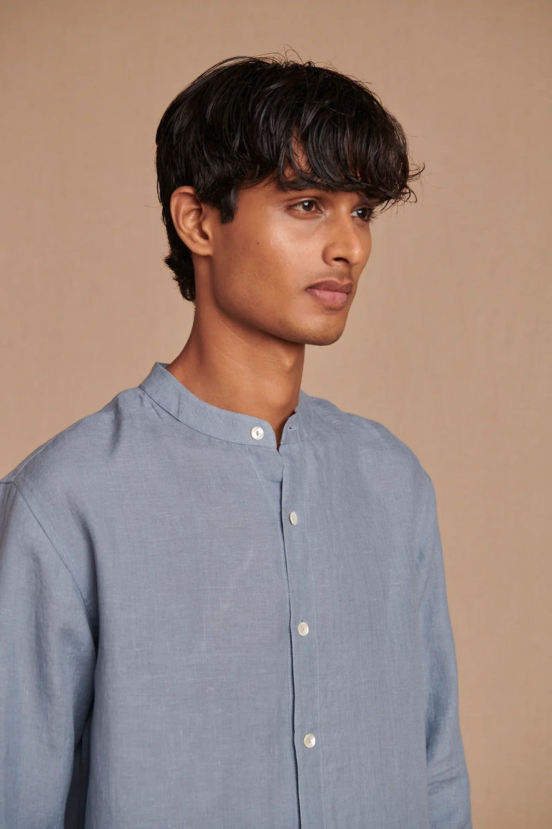 Sky Linen Men's Band Collar Shirt linen by Saphed Men for men Worldwide