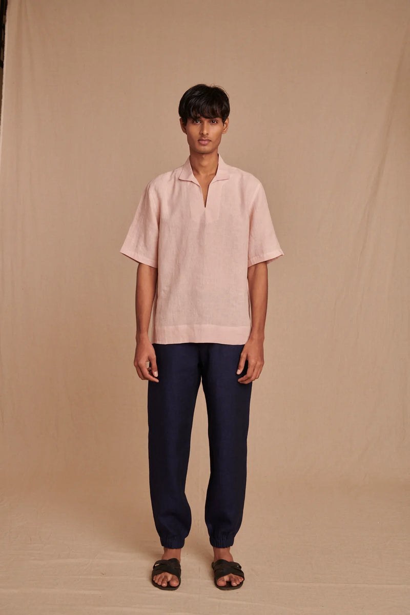 Blush Linen Men's Popover Shirt linen by Saphed Men for men Worldwide