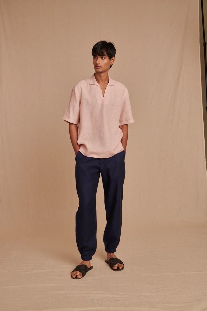 Blush Linen Men's Popover Shirt linen by Saphed Men for men Worldwide