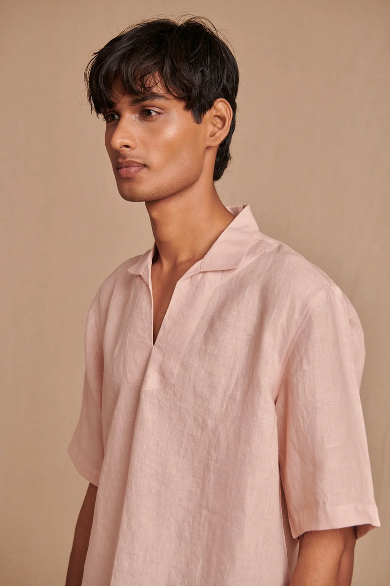 Blush Linen Men's Popover Shirt linen by Saphed Men for men Worldwide