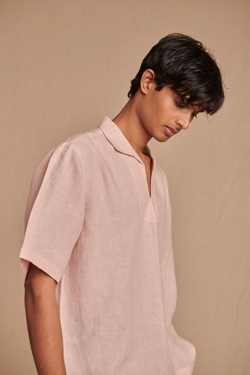 Blush Linen Men's Popover Shirt linen by Saphed Men for men Worldwide
