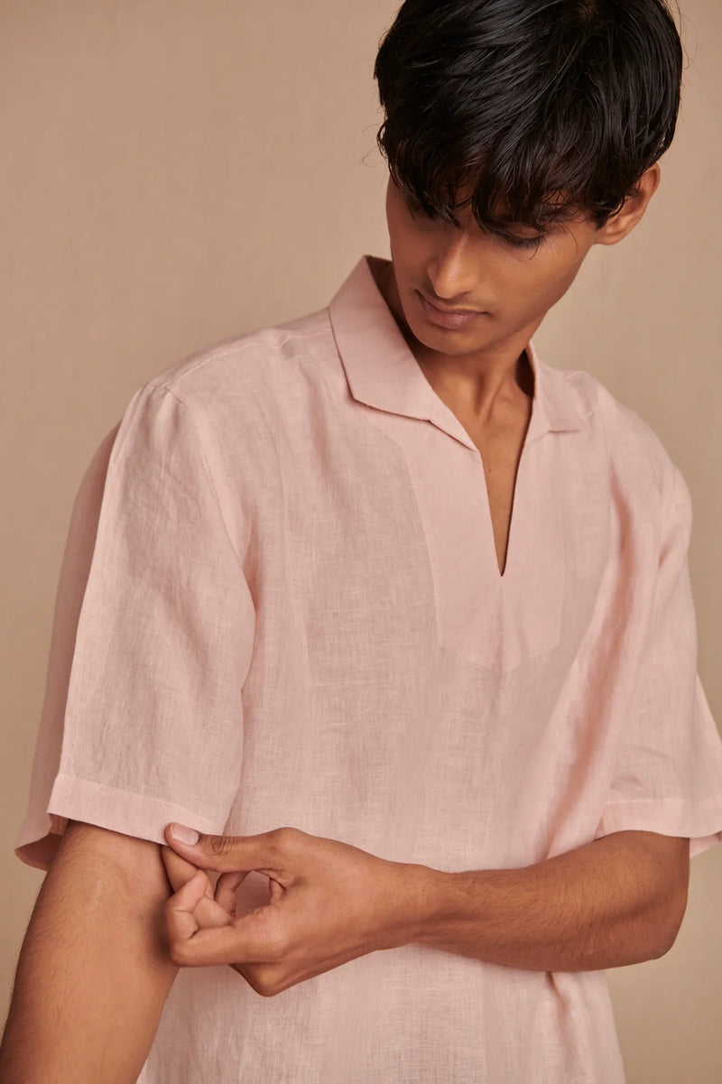 Blush Linen Men's Popover Shirt linen by Saphed Men for men Worldwide