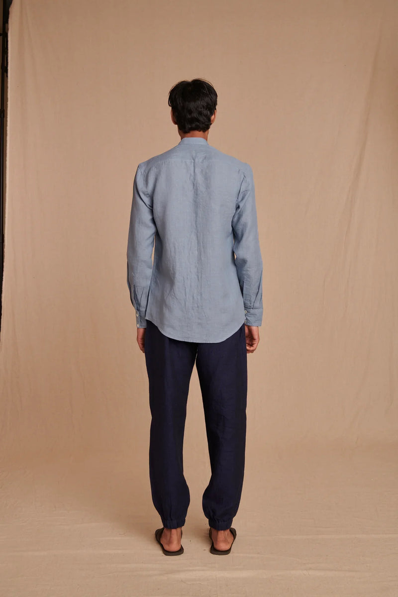 Sky Linen Men's Oxford Shirt - Slim Fit linen by Saphed Men for men Worldwide