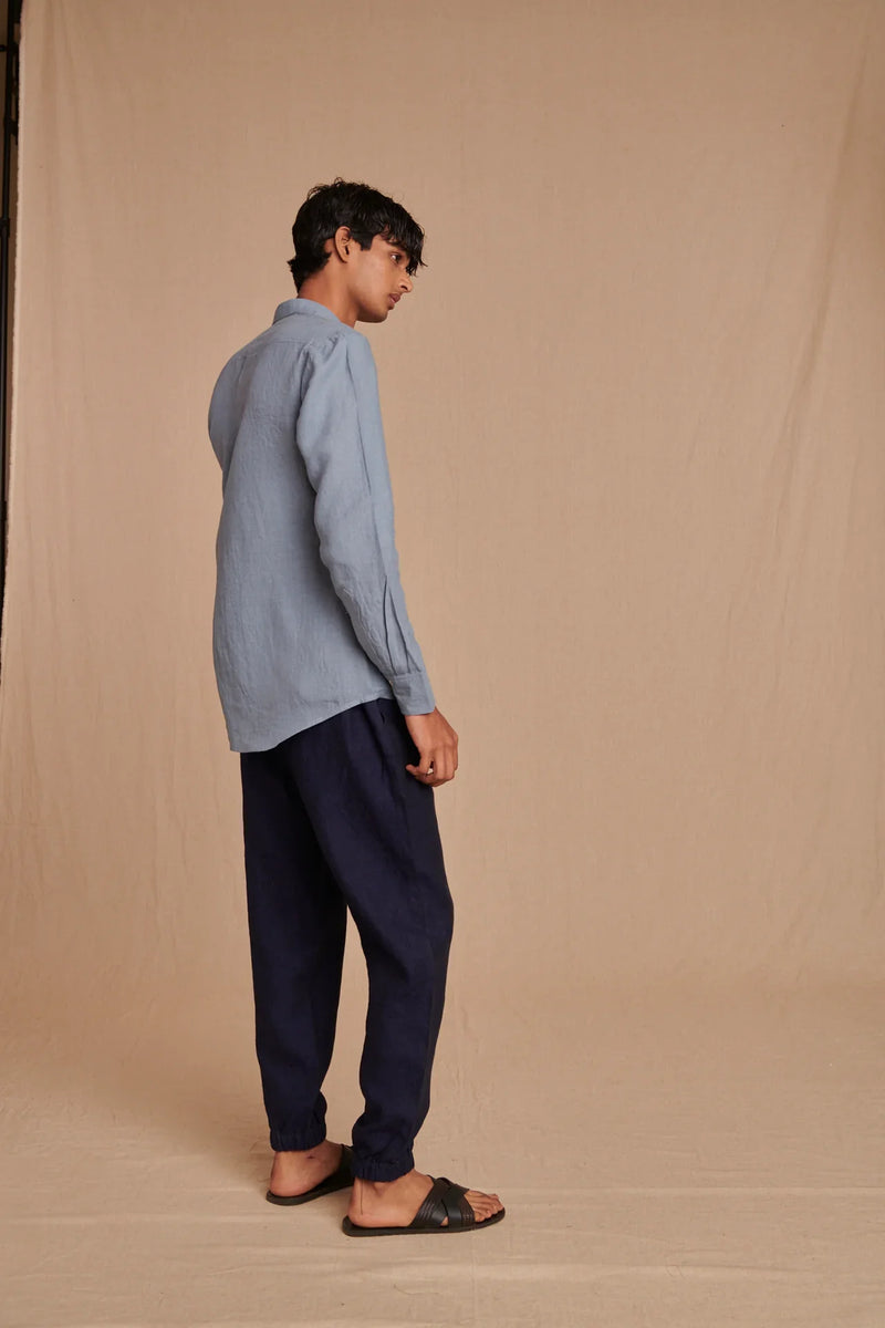 Sky Linen Men's Oxford Shirt - Slim Fit linen by Saphed Men for men Worldwide