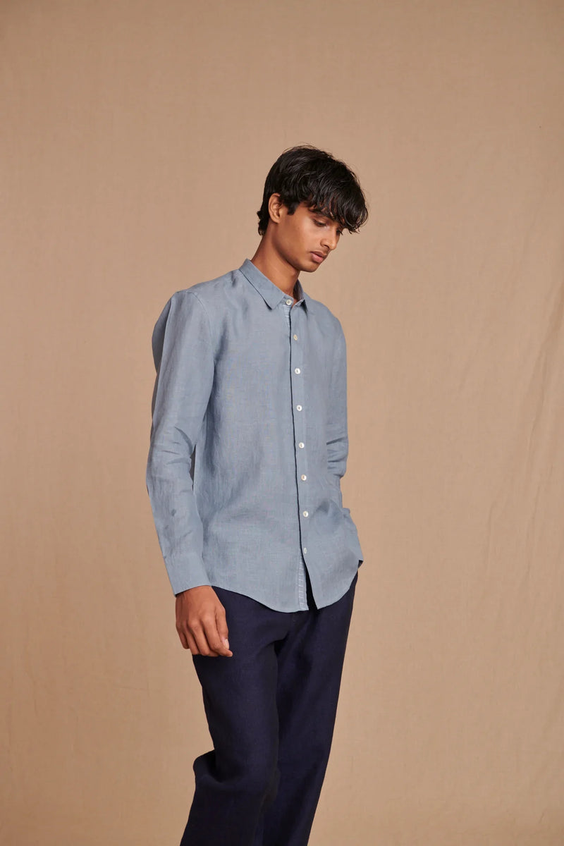 Sky Linen Men's Oxford Shirt - Slim Fit linen by Saphed Men for men Worldwide