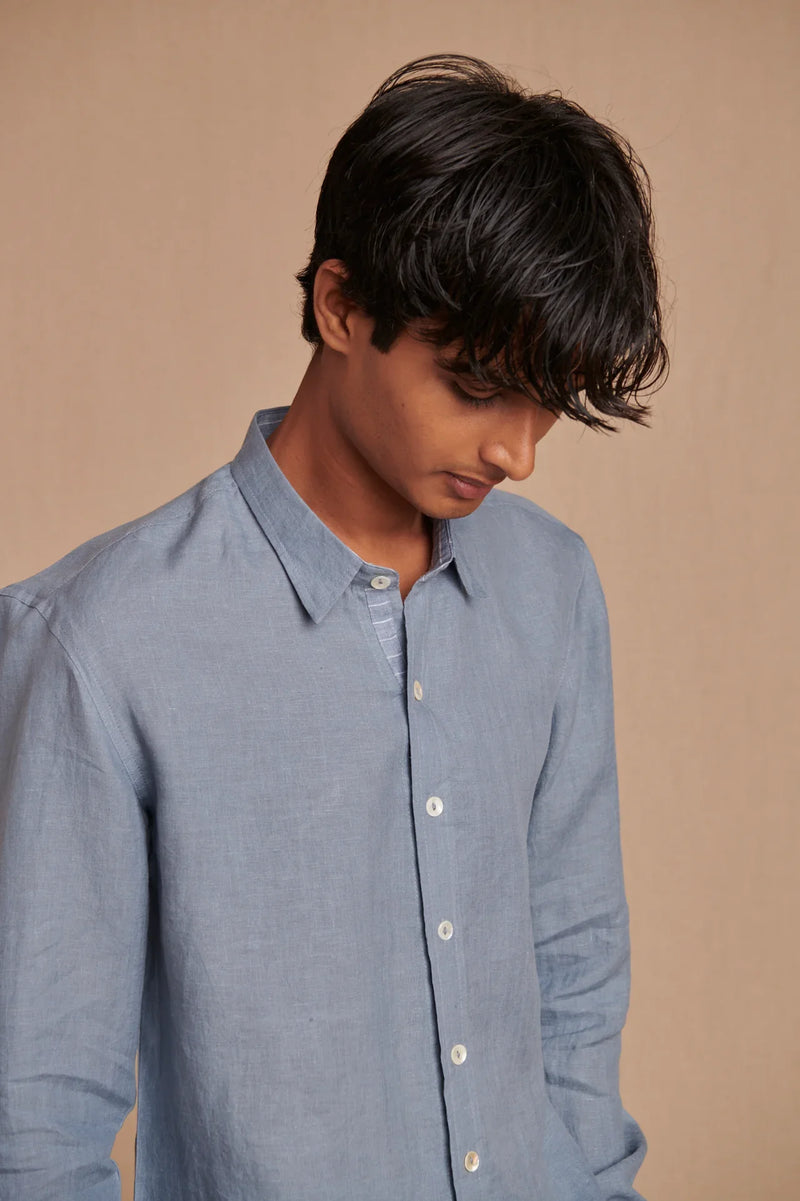 Sky Linen Men's Oxford Shirt - Slim Fit linen by Saphed Men for men Worldwide
