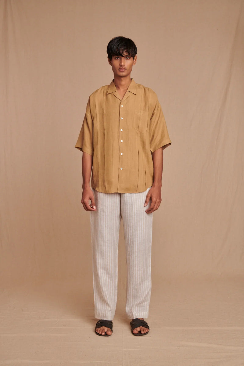 Husk Linen Men's Pleated Camp Collar Shirt linen by Saphed Men for men Worldwide