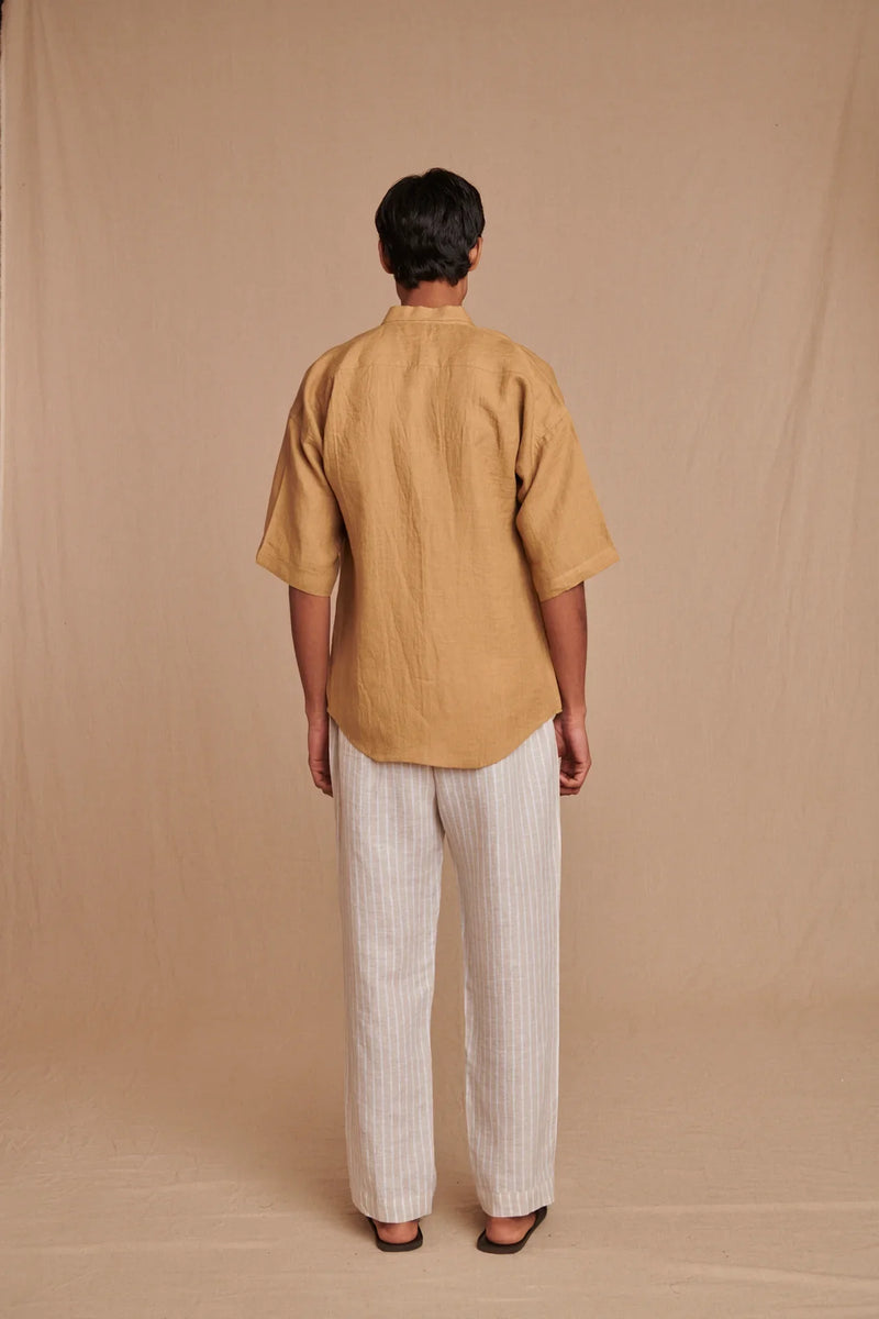 Husk Linen Men's Pleated Camp Collar Shirt linen by Saphed Men for men Worldwide