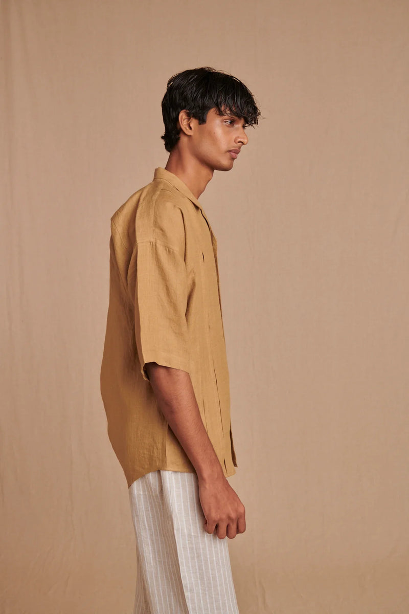 Husk Linen Men's Pleated Camp Collar Shirt linen by Saphed Men for men Worldwide