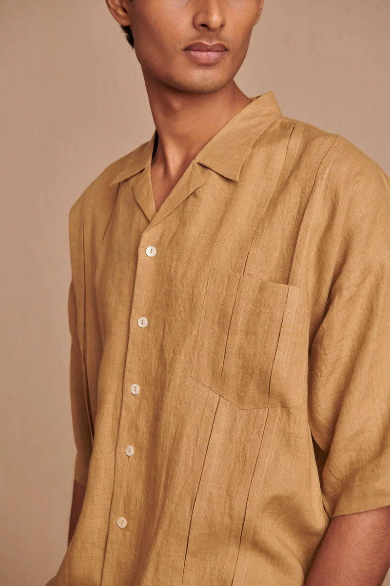 Husk Linen Men's Pleated Camp Collar Shirt linen by Saphed Men for men Worldwide