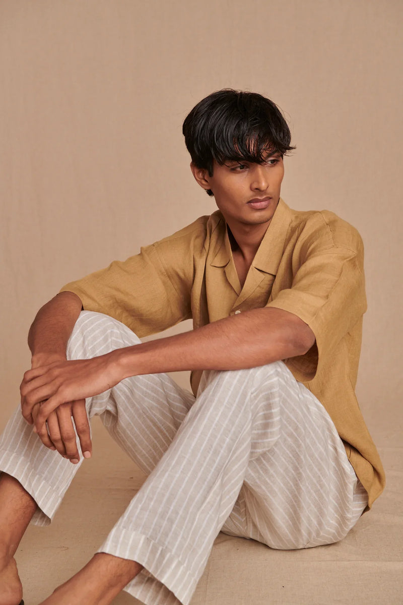 Husk Linen Men's Pleated Camp Collar Shirt linen by Saphed Men for men Worldwide