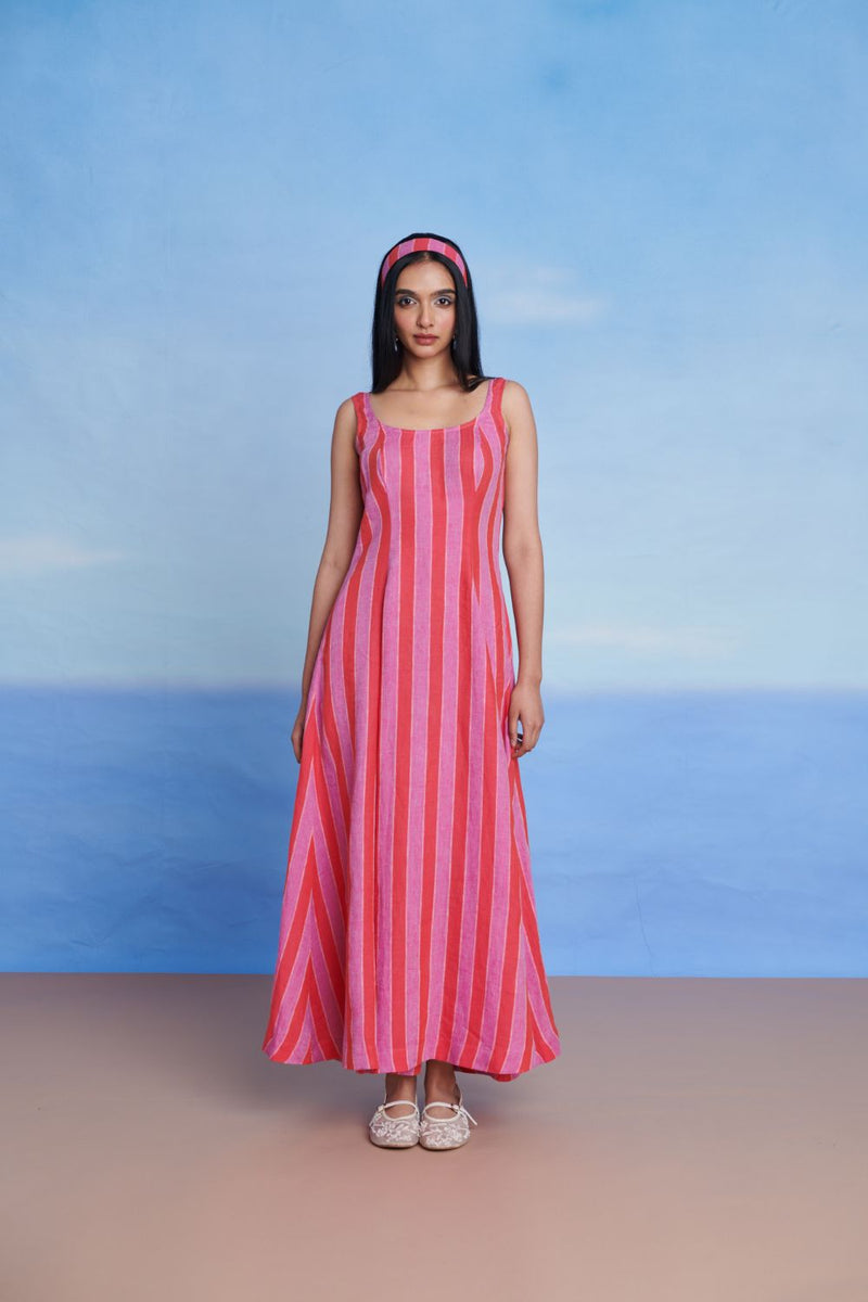 Amalfi Linen Scoop Neck Dress linen by Saphed in pink color for women Worldwide