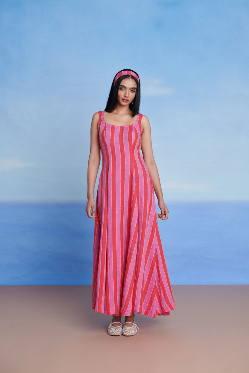Amalfi Linen Scoop Neck Dress linen by Saphed in pink color for women Worldwide
