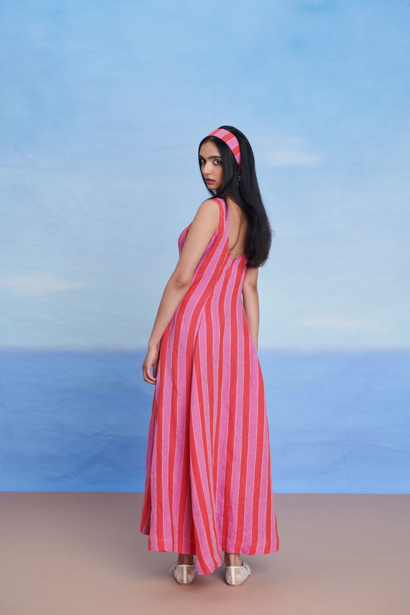 Amalfi Linen Scoop Neck Dress linen by Saphed in pink color for women Worldwide