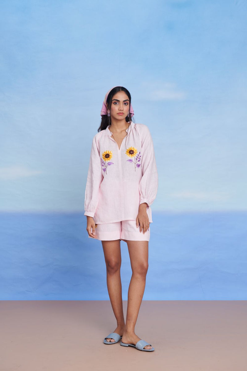 Fleur Linen Billow Top linen by Saphed in pink color for women Worldwide