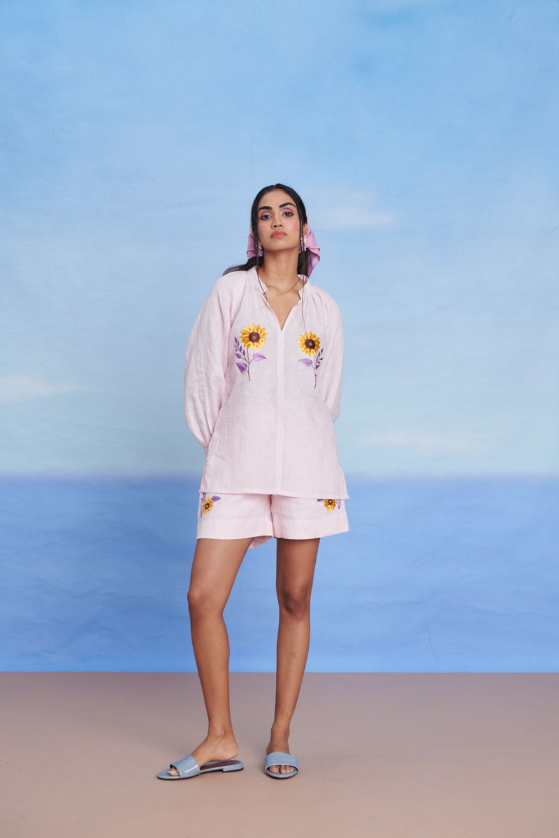 Fleur Linen Billow Top linen by Saphed in pink color for women Worldwide