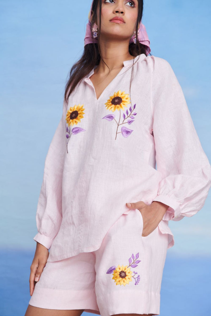 Fleur Linen Billow Top linen by Saphed in pink color for women Worldwide