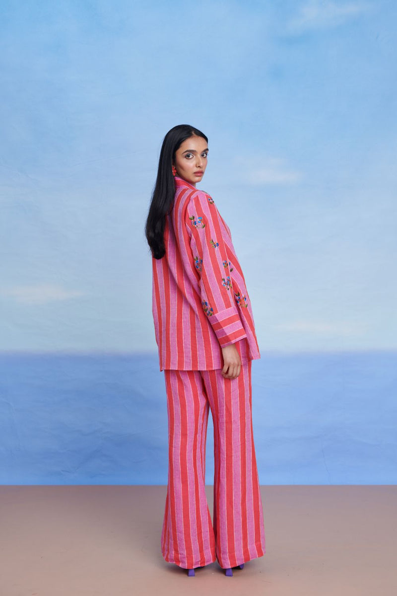 Amalfi Linen Bell Bottom Pants linen by Saphed in pink color for women Worldwide