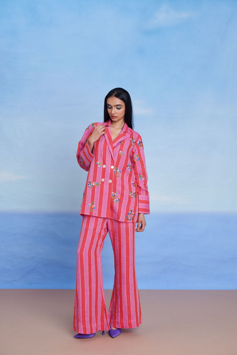 Amalfi Linen Bell Bottom Pants linen by Saphed in pink color for women Worldwide