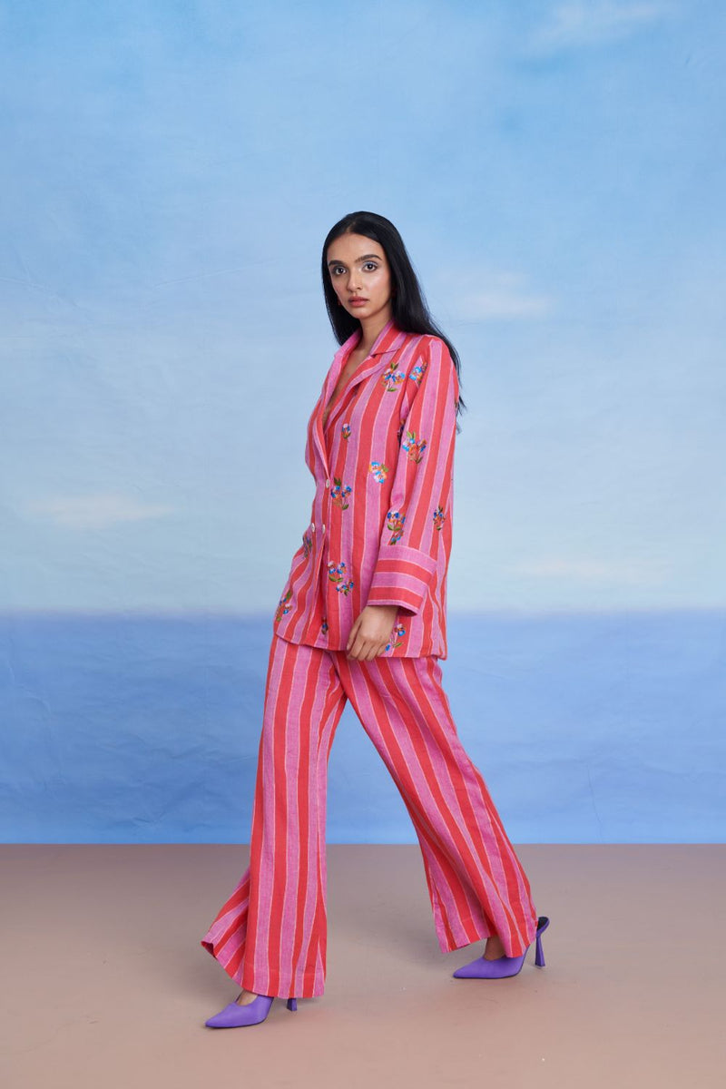 Amalfi Linen Bell Bottom Pants linen by Saphed in pink color for women Worldwide