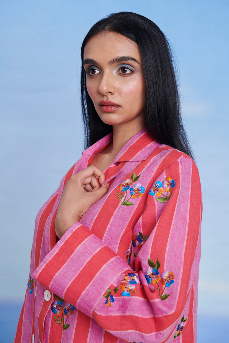 Amalfi Linen Blazer Shirt linen by Saphed in pink color for women Worldwide