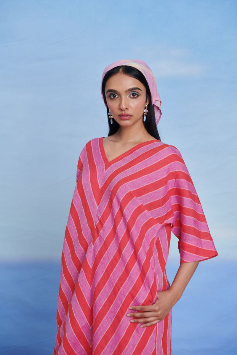 Amalfi Linen Dolman Kurta Set linen by Saphed in pink color for women Worldwide