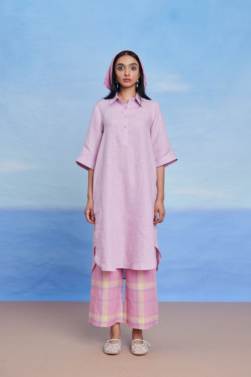 Lilac Linen Women's Shirt Kurta linen by Saphed for women Worldwide
