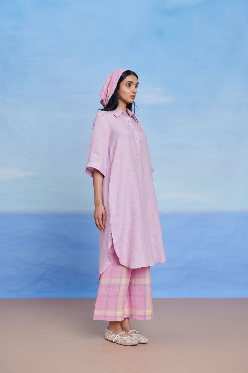 Lilac Linen Women's Shirt Kurta linen by Saphed for women Worldwide