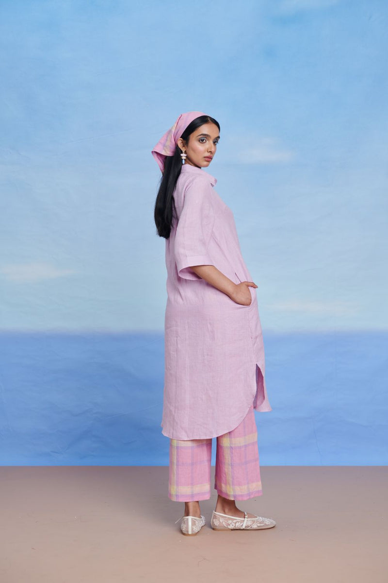 Lilac Linen Women's Shirt Kurta linen by Saphed for women Worldwide