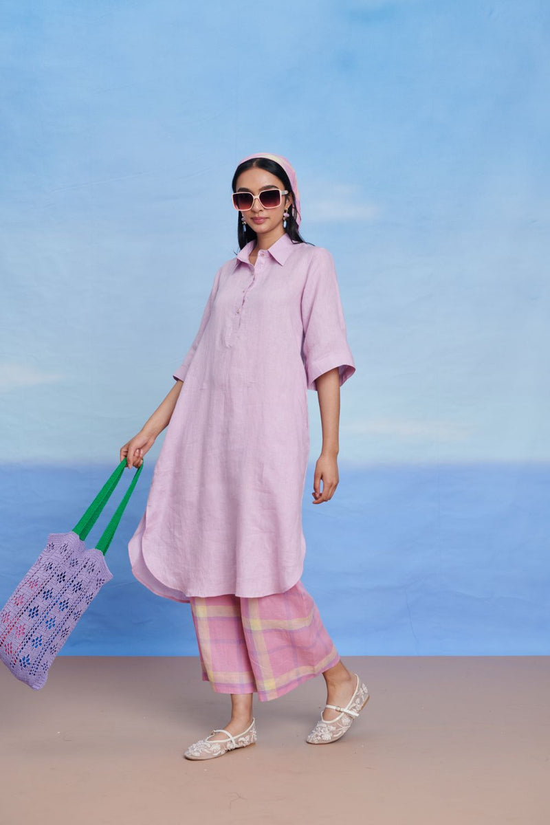 Lilac Linen Women's Shirt Kurta linen by Saphed for women Worldwide