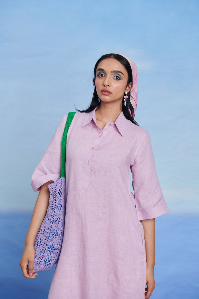 Lilac Linen Women's Shirt Kurta linen by Saphed for women Worldwide