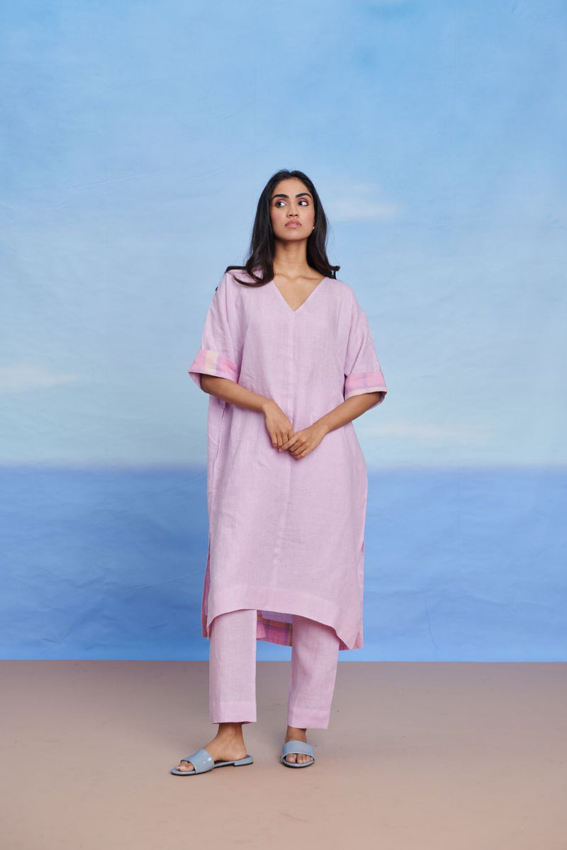 Lilac Linen Dolman Kurta Set linen by Saphed for women Worldwide