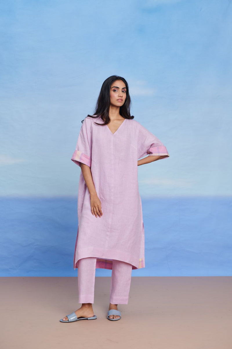 Lilac Linen Dolman Kurta Set linen by Saphed for women Worldwide