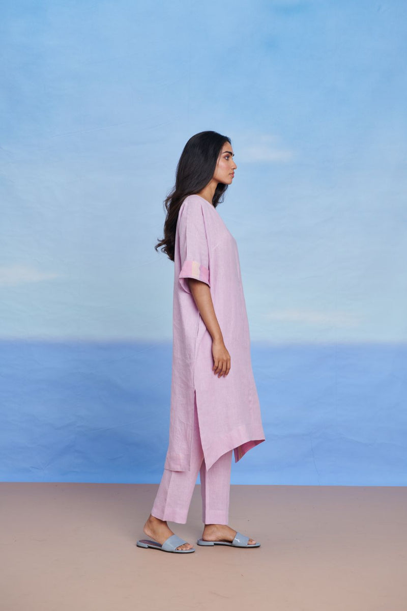 Lilac Linen Dolman Kurta Set linen by Saphed for women Worldwide