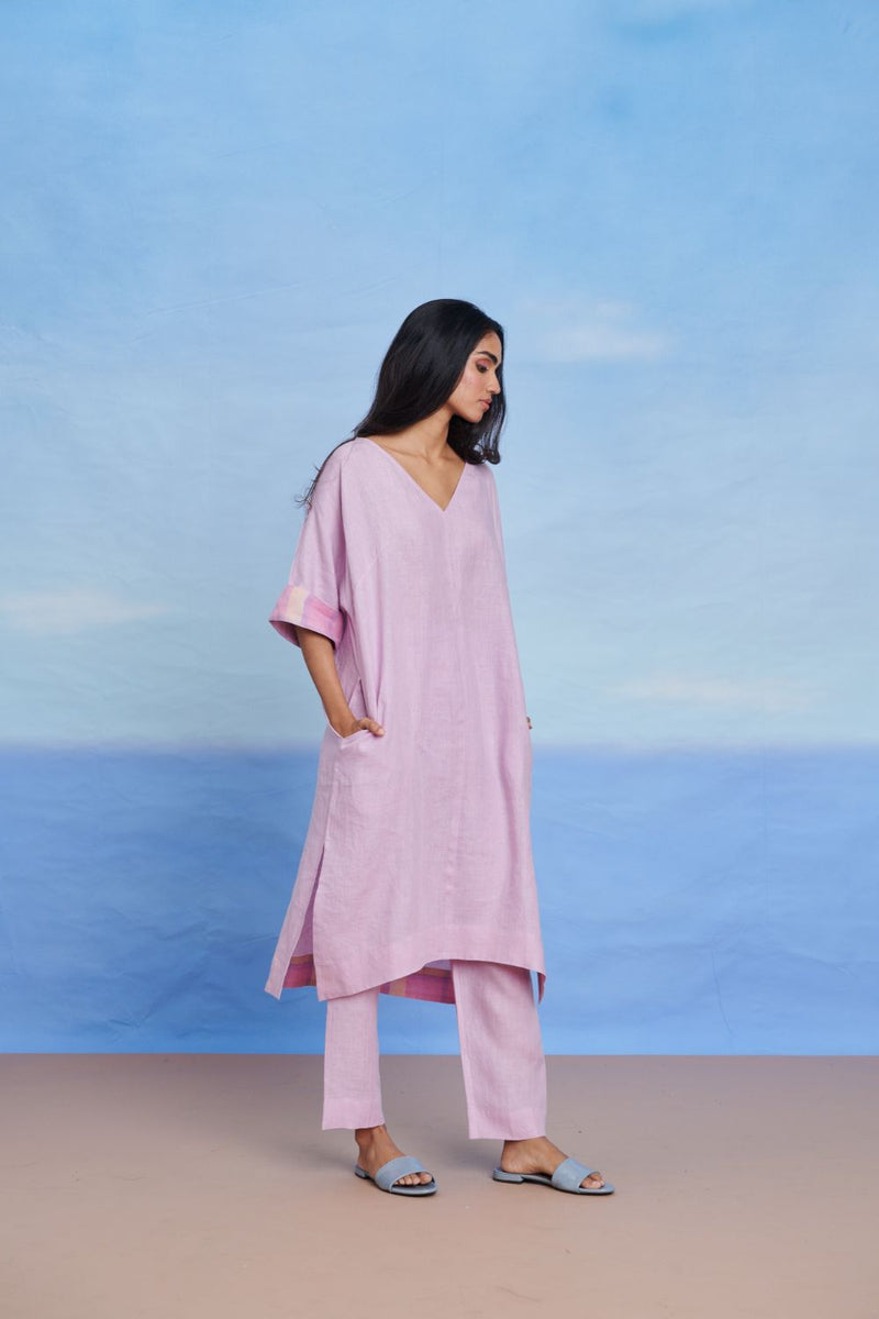 Lilac Linen Dolman Kurta Set linen by Saphed for women Worldwide
